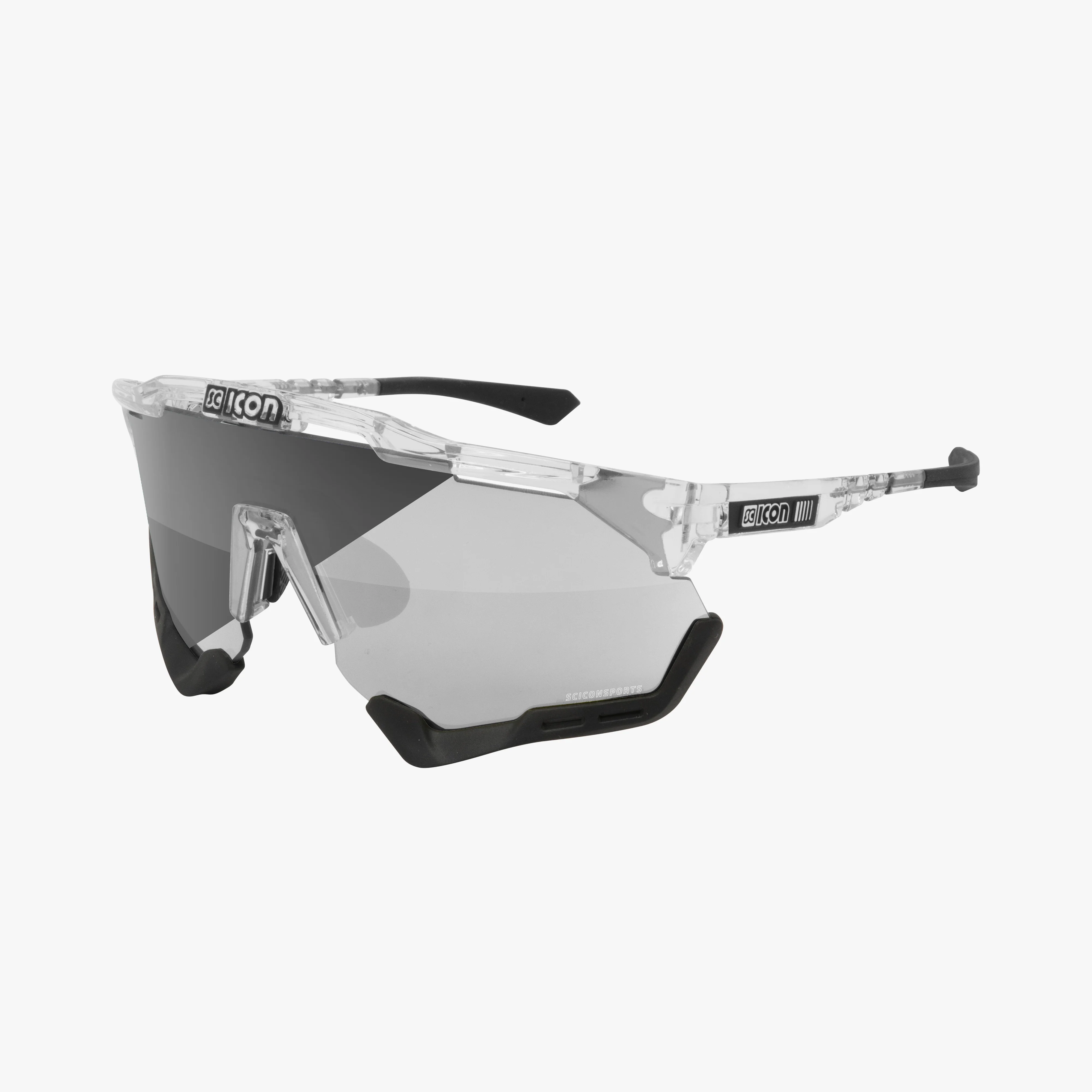 Scicon Aeroshade XL high-performance sport sunglasses with matte carbon frame and multimirror red lenses.