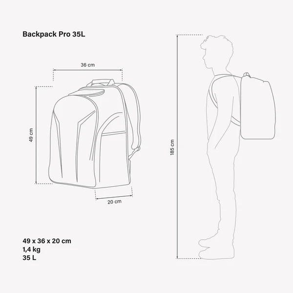 Scicon Backpack Pro 35L with multiple compartments, padded straps, and sleek black design for travel and daily use.