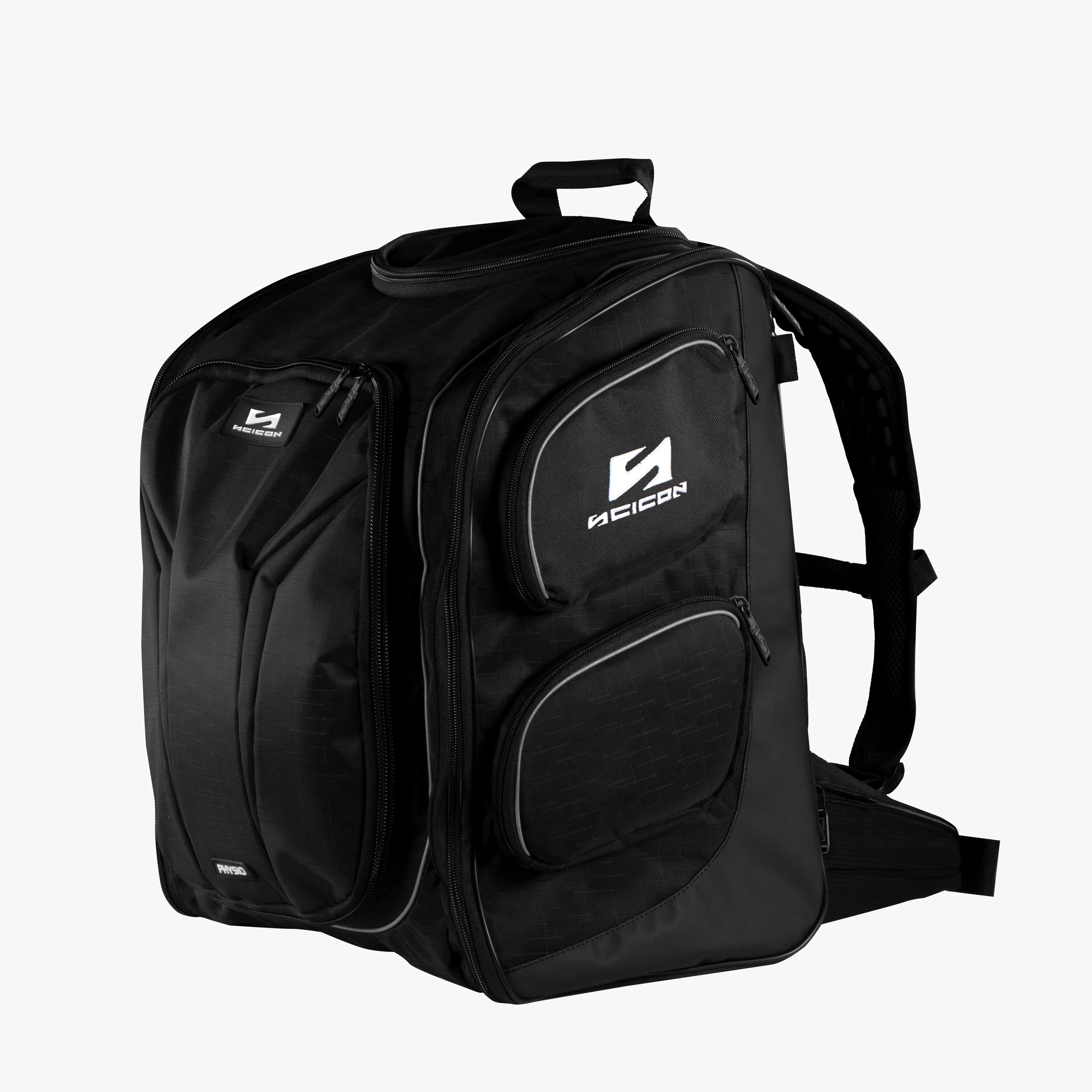Scicon Physiotherapy Essentials Bag in black with multiple compartments and zippers for organizing therapy tools and supplies.
